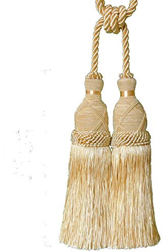 Mosel Avenue Art & Gobelin Studio Doppelt Raffhalter mit Kordel 70 cm Quaste 20cm Doppelquaste Farbe Light Gold/Sand DE