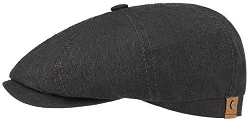 Stetson Hatteras Flatcap Leinen Damen/Herren - Mütze mit Baumwollfutter - Flat Cap mit Sonnenschutz UV 40+ - Schirmmütze Frühjahr/Sommer - Ballonmütze schwarz 55 cm