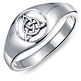 Bague Sceau Personnalisée Unisexe Viking Ancien Celtique Infini Nœud de Trinité Triquetra pour Femme en Argent Sterling .925 Personnalisable