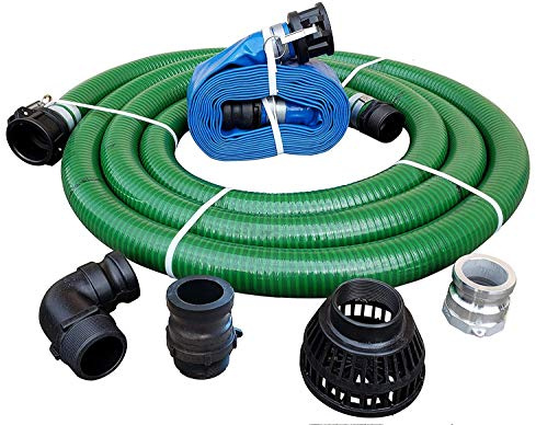 JGB Enterprises Eagle Hose PVC/Polypropylene/Aluminum Fertilizer Solution Pump Hose Kit, 2 Green Suction Hose Coupled C x KCN PolyPro, 2 Blue Discharge Hose Coupled C x E PolyPro, 29 Vacuum Rating, 80 PSI Maximum Temperature, 25' Length, 2 ID