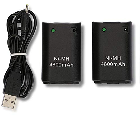 Xbox 360 Batteria, CICMOD 2 Pz 4800mAh Batteria Ricaricabile + Cavo USB per Xbox 360 Telecomando Nero