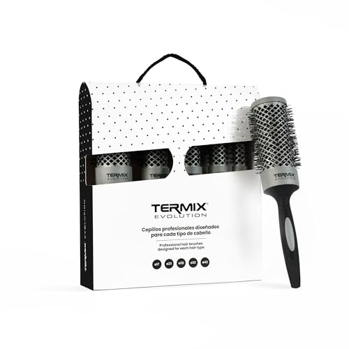 Termix Packung mit Evolution Basic-Rundbürsten – ionisierte Fasern, rautenförmige Perforation für schnelles Trocknen, ergonomischer und rutschfester Griff, 5 Größen für mitteldickes Haar