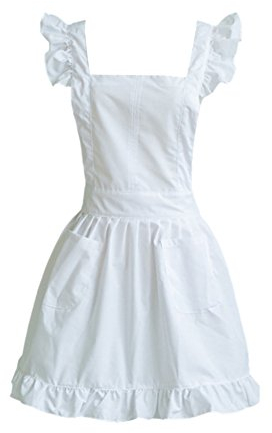 TININNA Damen Frauen Vintage Dienstmädchen Baumwolltuch Schürze Kochschürze Küchenschürze Latzschürze weiß EINWEG Verpackung