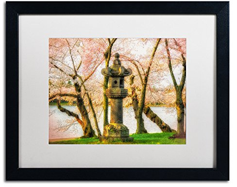 Trademark Fine Art Japanese Stone Lantern Artwork by Lois Bryan, 16 by 20-Inch, White Matte with Black Frame