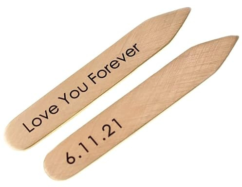 Custom Bronze Collar Stays For Men, Personalized 8th Anniversary Dress Shirt Stiffeners Father's Day Gift for Husband - Engraved Metal 2.25 Inches