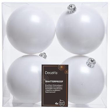 Weihnachtsbaumkugeln, Bruchsicher, Pack 4 x100mm Winter White