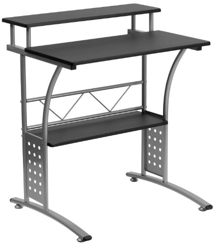 Flash Furniture Escritorio de oficina Clifton con Top y estantes de almacenamiento inferiores, escritorio de ordenador pequeño para oficina en casa, 28 pulgadas de ancho, negro