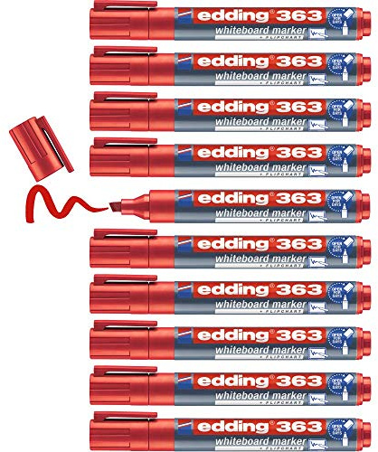 edding 363 Whiteboardmarker - rot - 10 Whiteboard Stifte - Keilspitze 1-5 mm - Boardmarker abwischbar - für Whiteboard, Flipchart, Magnettafel, Pinnwand, Memoboard - Sketchnotes - nachfüllbar