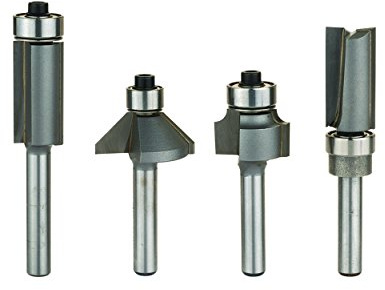Whiteside 404 Compact Router Bit Set: Includes Flush Trim Bit (2402), 1/8 Inch Roundover Bit (2000C), Template Bit (3004), 45 Degree Chamfer Bit (2292)
