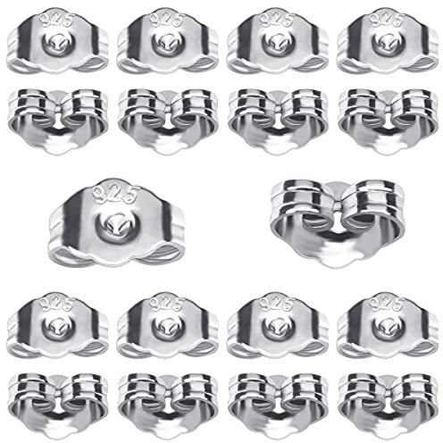 TOAOB 20 Piezas Tuercas de Pendientes Plata de Ley 925 de 4.45 x 5.85 mm Cierres Tapón de Seguridad Tope Posterior Mariposa Tamaños Universal para Hacer Joyería Bisutería Fabricación de Joyas