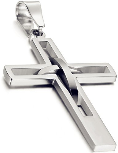 Flongo Kreuz Kette Herren Anhänger: schwarz silber gold blau Kreuzkette Männer Halskette Edelstahl Kettenanhänger kruzifix jesus Schmuck massiv Ostern Weihnachten Geschenk für Damen Frauen 54cm lang