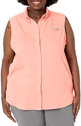 Columbia Women's PFG Tamiami Sleeveless Summer Shirt, Tiki Pink, 2X
