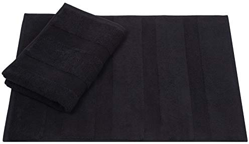 Betz 2er Set Badvorleger Badematte Badteppich Duschvorleger Frottee Größe 50 x 70 cm 100% Baumwolle Deluxe Qualität 680 g/m² Farbe schwarz