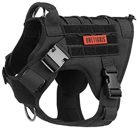 OneTigris Tactical Dog Harness, Military Style, No-Pull Service Dog Vest, Adjustable, Multi-Colored, Large