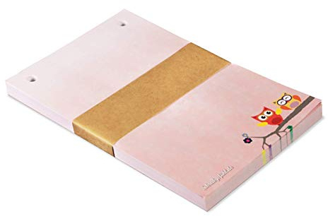 Notizzettel Eulenpaar Eulen-Motiv, DIN A6, 100 Blatt, rosa | Nachfüllpack gelocht, für Mädchen, Einkaufszettel für Notizzettelhalter