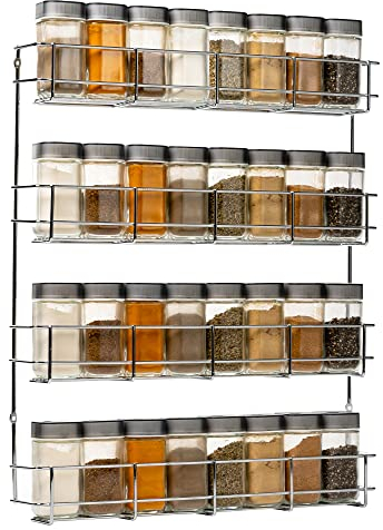 Copa Gewürzregal Schranktür 4-Etagen Chrom - Gewürz Organizer hängend - Wand Spice Rack für 4x8 Gewürzgläser - Hängender Gewürzständer - Gewürzregal Küchenschrank – Küchenregal 50x40.5x6cm