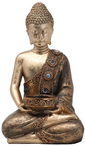 Puckator Bud260 Statua Buddha thailandese Porta Candela Resina Marrone/Oro 11 x 9 x 19 cm