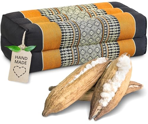 livasia Block Yogakissen eckig - 17x34x12cm - Meditationskissen mit Kapok, Stützkissen Bolster rechteckig, Yoga Pilates Zubehör Nackenkissen, Thaikissen fest handgefertigt