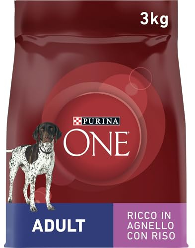 Purina One Crocchette Cane Adult Ricco in Agnello con Riso, 3 kg