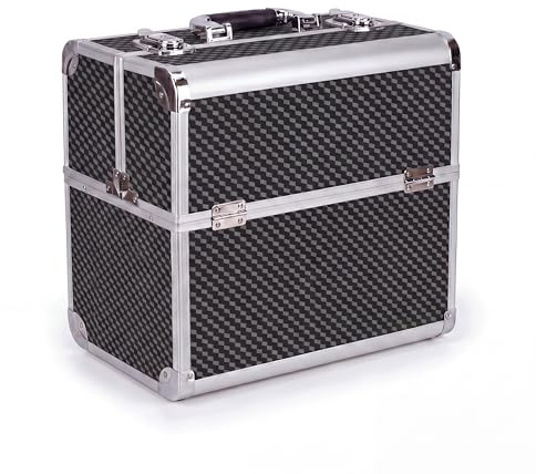 N&BF Professionell kosmetisk väska, stor i storlek 35 x 22 x 36 cm | robust nagelväska av aluminium | Skönhetsfodral med gott om lagringsutrymme | Uppfällbara fack fördelade på två våningar | lätt att