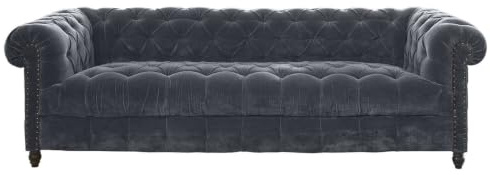 Loberon Sofa Parpeville, Klassisch Eleganter Chesterfield-Stil mit Steppung, Formstabile Polsterung, Hochwertige Verarbeitung, Couch, Sitzmöbel, Samt, Mangoholz, grau