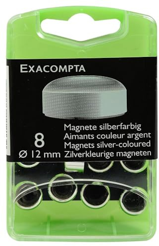 Exacompta - Réf. 11213E - Boîte de 8 aimants F12 - Force magnétique 320 grs - Diamètre 12 mm - Adaptés aux tableaux magnétiques, pêle-mêle pour afficher des photos - Couleur argent