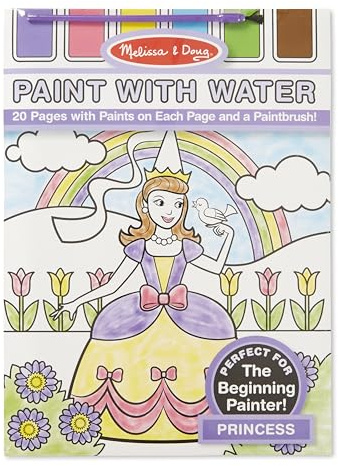 Melissa & Doug Paint with Water - Princess, 20 Perforated Pages with Spillproof Palettes