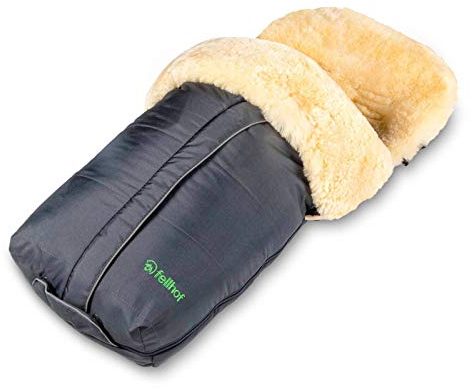 Fellhof 108301 Lammfell Fußsack Cortina, Oeko-TEX® Zertifiziert, 45x97 cm, Wind- und wasserdicht, waschbar bis 30°C, Öffnung am Fußende (Marine)