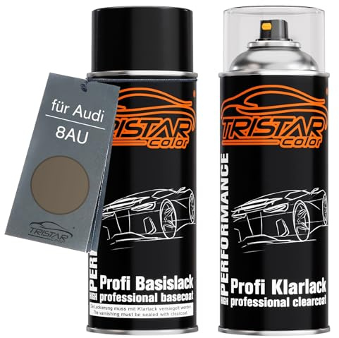 TRISTARcolor Autolack Spraydosen Set für Audi 8AU Granit Metallic/Titanoptik Metallic Basislack Klarlack Sprühdose 400ml