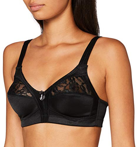 Marlon Libby Satin & Lace Detail Non-Wired Bra, Black, 36D