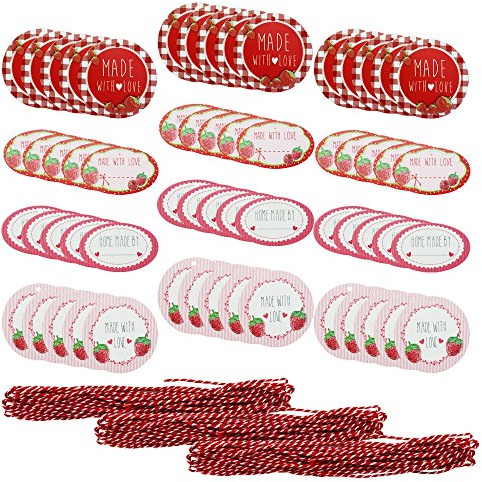 com-four® 60x Etiketten mit Dekoband, Geschenkanhänger zum Beschriften | Anhänger für Geschenke - Gläser und Flaschen