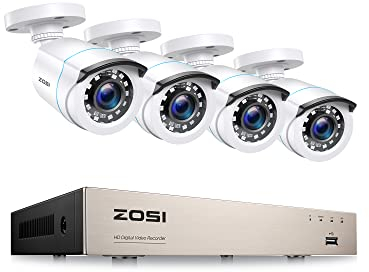 ZOSI 1080p CCTV Kit Cámaras de Vigilancia Exterior 8CH 5MP Lite Grabador DVR con (4) 2MP Cámara de Seguridad, Visión Nocturna, Acceso Remoto, sin Disco Duro
