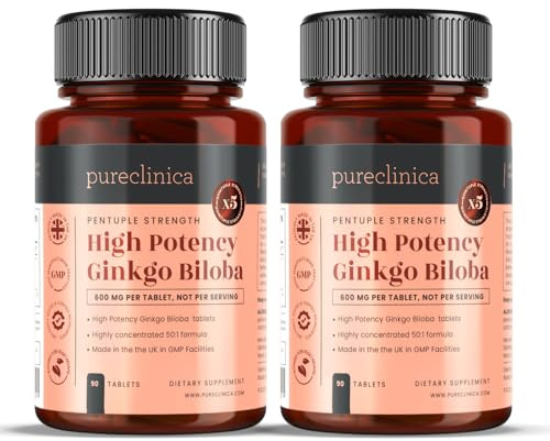 Pureclinica Ginkgo Biloba 30.000 mg x 180 Tabletten (2 Flaschen à 90 Stück) – 6 Monate Vorrat – 5 mal so stark wie Konkurrenzprodukte.