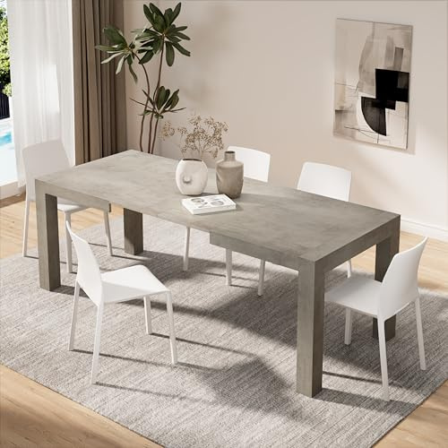 MOBILI FIVER, Iacopo ausziehbarer Esstisch, 140(220) x90 cm, Grauer Beton, Made In Italy