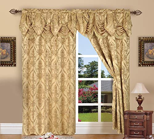 Elegant komfort penelopie jacquard-look gardinpaneler, 137 x 213 cm, guld, set med 2