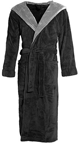 CelinaTex Texas Bademantel Kapuze L schwarz anthrazit Mikrofaser Damen Herren Morgenmantel Coral Fleece Mantel