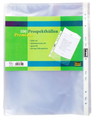Idena 376019 - Prospekthüllen, aus PP-Folie, mit Lochrandverstärkung, dokumentenecht, Euro-Lochung, transparent,für DIN A4, Folienstärke 0,06 mm, 100 Stück, genarbt