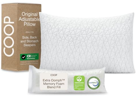 Coop Home Goods Original Adjustable Pillow, Queen Size Bed Pillows for Sleeping, Cross Cut Memory Foam Pillows - Medium Firm Back, Stomach and Side Sleeper Pillow, CertiPUR-US/GREENGUARD Gold