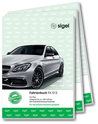 SIGEL FA513 Fahrtenbücher A5, 64 Seiten, 3er Pack - für Vielfahrer max. 540 Fahrten - für Deutschland und Österreich, vom Finanzamt anerkannt - zur Trennung geschäftlicher und privater Fahrten
