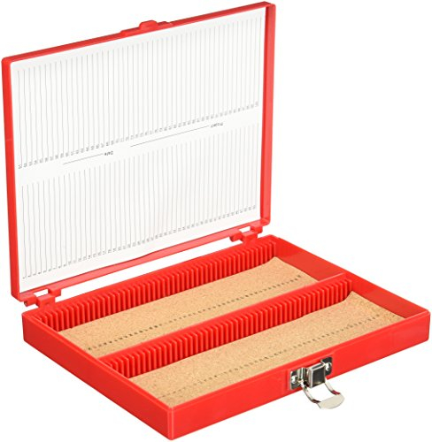 neoLabLine Polystyrol Objektträger-Kästen mit Verschluss-Clip für 100 Objektträger, Rot, 210 mm x 179 mm x 35 mm
