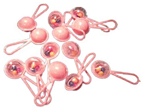 48 Mini Plastic Rattles with Beads Inside For Noise - Pink
