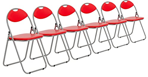 Harbour Housewares Gepolsterte Klappstühle - einfach zu verstauende Metallrahmen-Büroschreibtisch-Schlafzimmer-Sitzgelegenheit - maximale Belastung: 114 kg - Rot - 6er-Pack