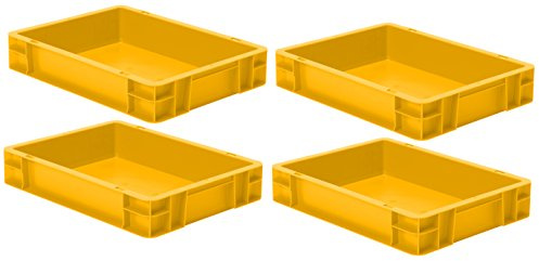 4 St. Euroformat-Stapelbehälter, gelb, 400 x 300 x 75 mm (LxBxH), Wände u. Boden geschlossen, 9 Liter, aus PPN