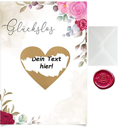 Bl4ckPrint -3x Rubbellose zum selber machen mit Transparent Umschlag + Siegelwachs - Glückslos Rubbelkarte Babyshower Geburtstagsfeier Überraschung Hochzeit - personalisiertes Geschenk