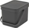 Brabantia Sort & Go 6L - Composteur Cuisine - Poignée de Transport - Petite Poubelle Compost de Table, Comptoir ou Sous la Cuisine - Gris - 20 x 25 x 18 cm