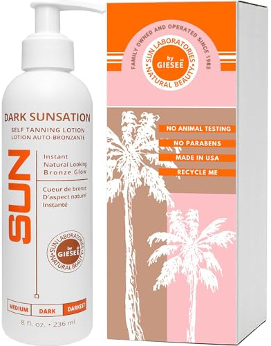 Sun Laboratories By Giesee Dark Sunsation Sunless Tanning Lotion 8 oz - Ultra Dark Self Tanner for Men and Women, Long Lasting Tanning Lotion, Sunless Tanner Cream for Face and Body
