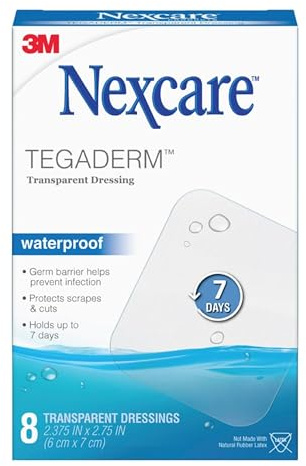 Nexcare Tegaderm Waterproof Transparent Dressing, Dirtproof, Germproof, Provides Protection To Minor Burns, Scrapes, Cuts, Blisters And Abrasions, 2.375 x 2.75 in, 8 Count
