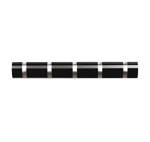 Umbra Flip 5 Garderobenhaken – Moderne, Schlichte und Platzsparende Garderobenleiste mit 5 Beweglichen Haken für Jacken, Mäntel, Schals, Handtaschen und Mehr, Hochglanz Schwarz