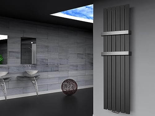 Badheizkörper Design Peking 3 180x47cm anthrazit - moonstone (+2 Halter 50mm) SZAGATO Handtuchwärmer Handtuchtrockner Handtuchhalter Paneelheizkörper vertikal Mittelanschluß Flachheizkörper