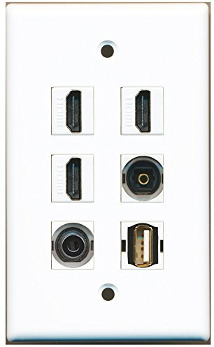 RiteAV - 3 HDMI, 1 Port USB A-A, 1 Port Toslink 1 Port 3,5 mm Wandplatte.